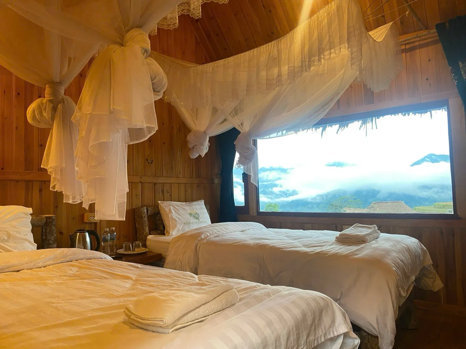 Example of a private twin room at a Nam Hong homestay, subject to accommodation confirmed at booking