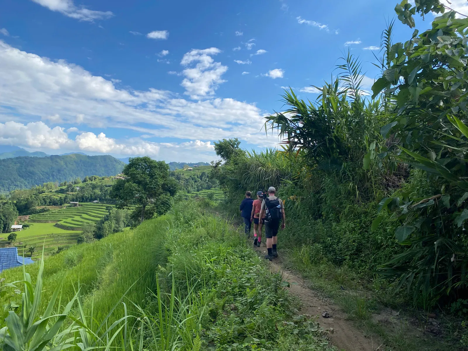 A mountain ridge path above terraced slopes near Nam Hong, Hoang Su Phi.